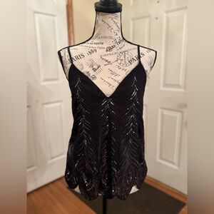 Express Sequin feather sexy black spaghetti strap top size Small